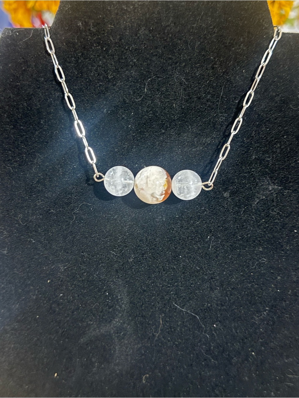 Handmade Flower agate/ Quartz necklace